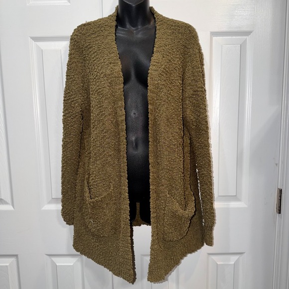 Zenana Women Olive Green Popcorn Knit Open Front Cardigan Sweater Size Medium - Picture 4 of 6